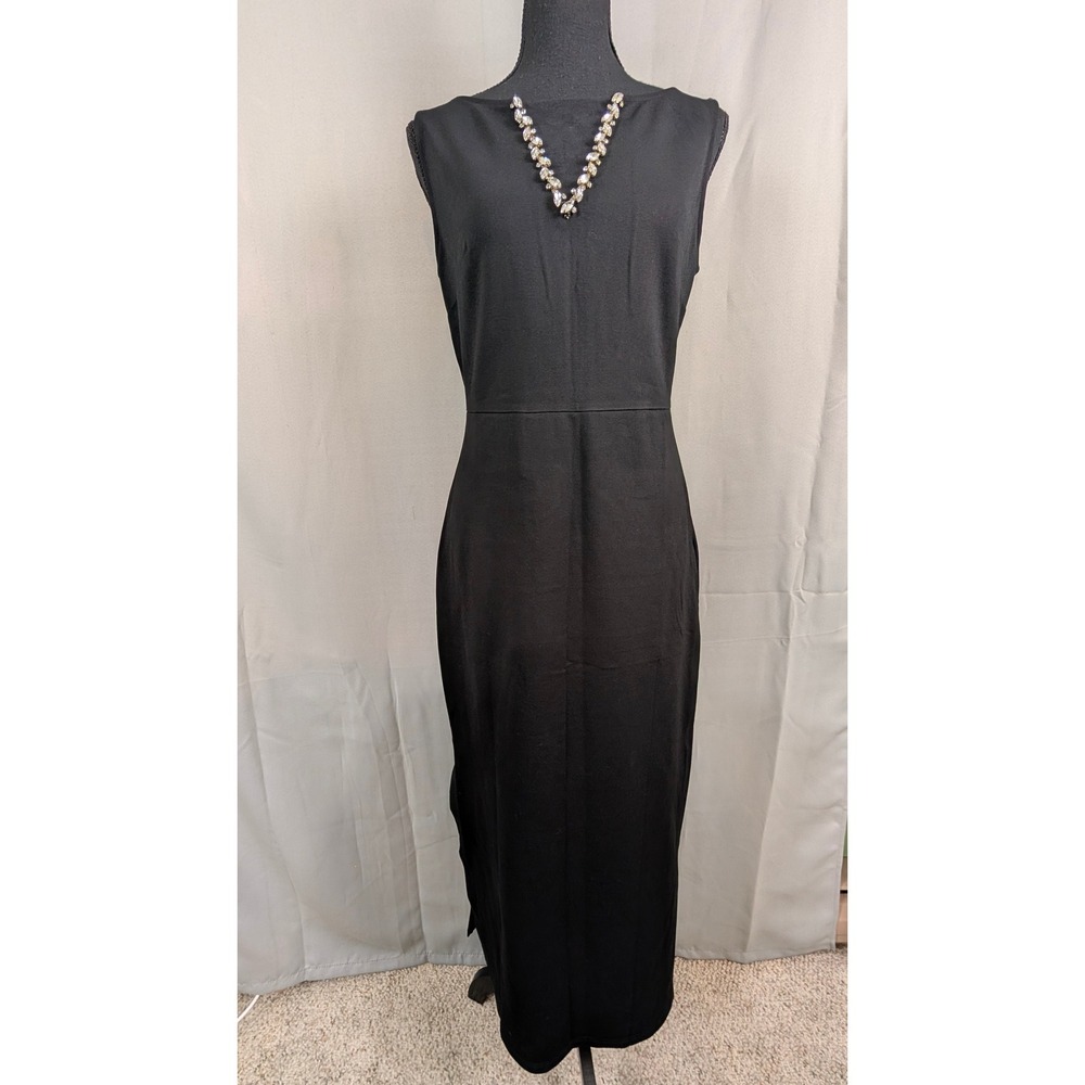 Unbranded Crystal Neckline Maxi Dress Women M Black NWT